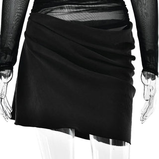 Off shoulder hollow out mesh patchwork cut out mini dress