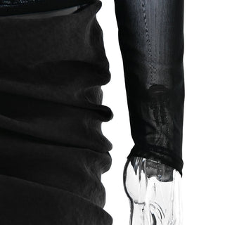 Off shoulder hollow out mesh patchwork cut out mini dress