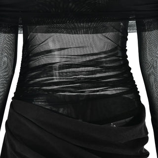 Off shoulder hollow out mesh patchwork cut out mini dress