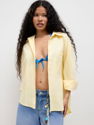 Cotton Collar Solid Long Sleeve Shirt