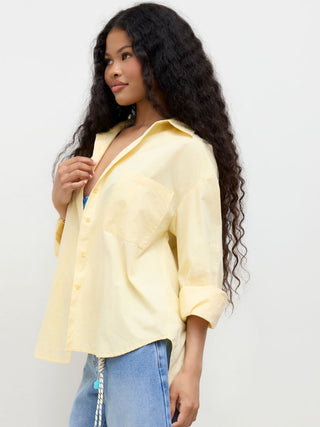 Cotton Collar Solid Long Sleeve Shirt