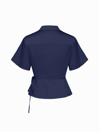 Satin Collar Knotted Shirt
