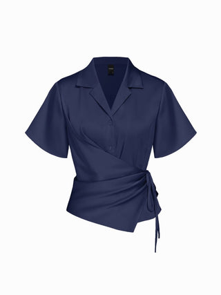 Satin Collar Knotted Shirt