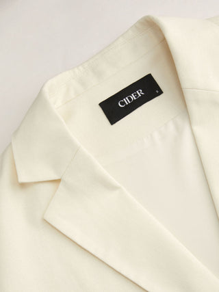 Linen-blend Collar Metal Button Oversized Blazer