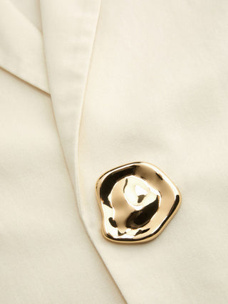 Linen-blend Collar Metal Button Oversized Blazer