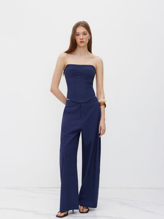 Linen-blend Lace Up Corset Bandeau Top & Mid Rise Barrel-leg Trousers Set