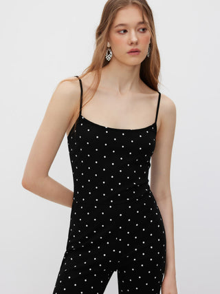 Cotton-blend Polka Dot Capri Jumpsuit
