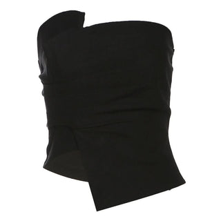 Ruched irregular backless solid tube top