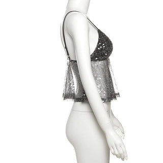 Glitter v neck backless cami top