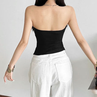 Ruched irregular backless solid tube top