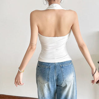 Halter ruched irregular backless top