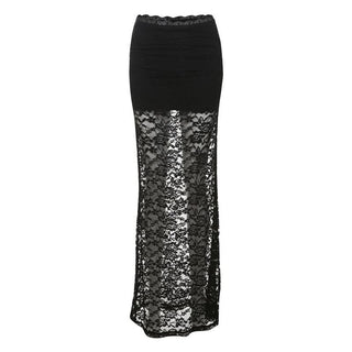 Lace see through solid maxi skirt