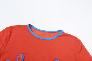 Crewneck short sleeve mesh contrast crop top