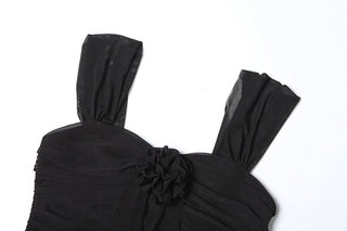 Irregular flower applique ruffle ruched mini dress