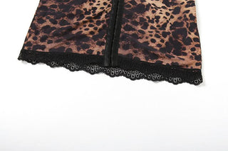 Leopard print lace hem button tube mini dress