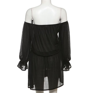 Long sleeve hollow out self tie off shoulder cut out mini dress