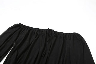 Long sleeve hollow out self tie off shoulder cut out mini dress