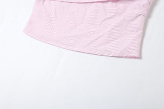 Hollow out button halter striped smocked cut out top