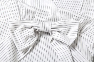 Bowknot striped lace hem halter v neck top