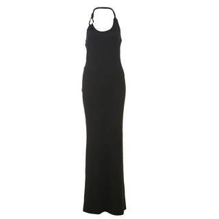 Halter u neck backless solid maxi dress