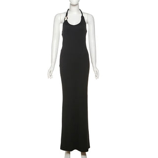Halter u neck backless solid maxi dress