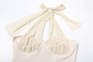 Halter self tie mesh backless solid top