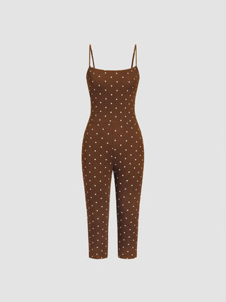 Cotton-blend Polka Dot Capri Jumpsuit