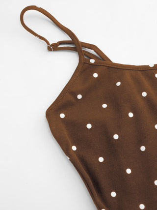 Cotton-blend Polka Dot Capri Jumpsuit