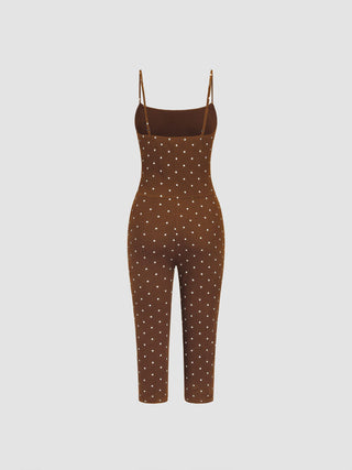 Cotton-blend Polka Dot Capri Jumpsuit