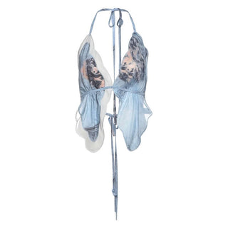 Halter self tie backless contrast top