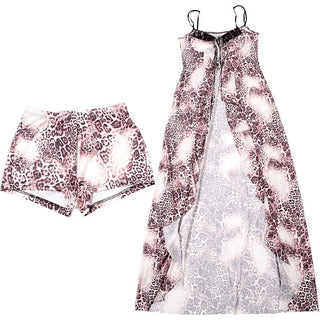 Contrast print ruffle self tie cami short pant set