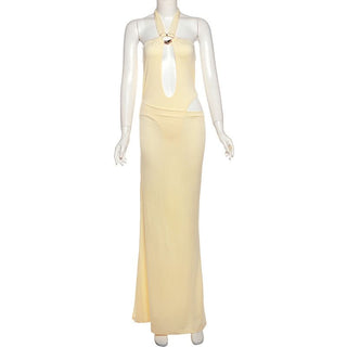 Hollow out halter solid maxi skirt set