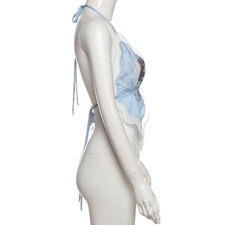 Halter self tie backless contrast top