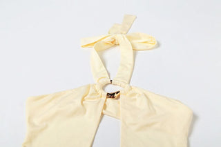 Hollow out halter solid maxi skirt set