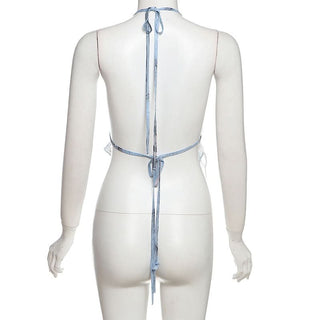 Halter self tie backless contrast top