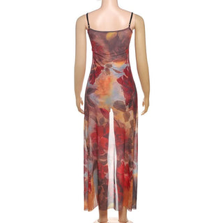 Contrast print ruffle self tie cami short pant set