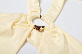 Hollow out halter solid maxi skirt set