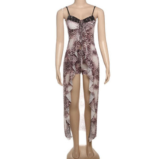 Contrast print ruffle self tie cami short pant set