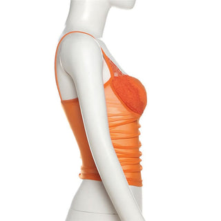 Lace hem mesh patchwork cami top