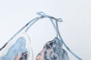 Halter self tie backless contrast top