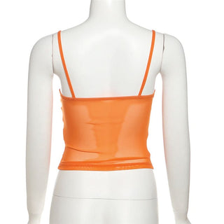 Lace hem mesh patchwork cami top