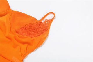 Lace hem mesh patchwork cami top