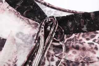 Contrast print ruffle self tie cami short pant set