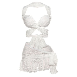 Cross front lace knotted mini skirt set
