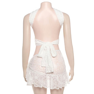 Cross front lace knotted mini skirt set