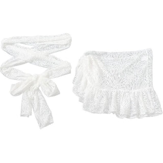Cross front lace knotted mini skirt set