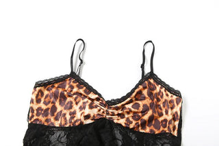 Leopard print lace patchwork short pant set