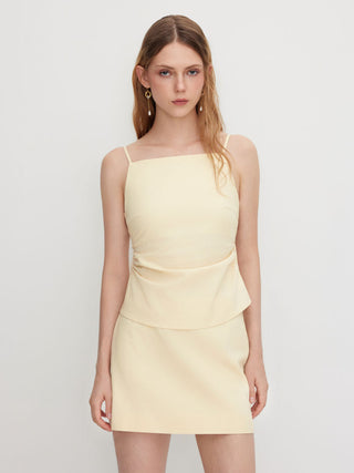 Linen-blend Ruched Criss Cross Backless Cami Top With Mini Skirt Set