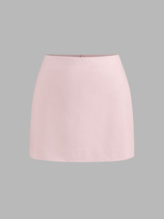 Linen-blend Ruched Criss Cross Backless Cami Top With Mini Skirt Set