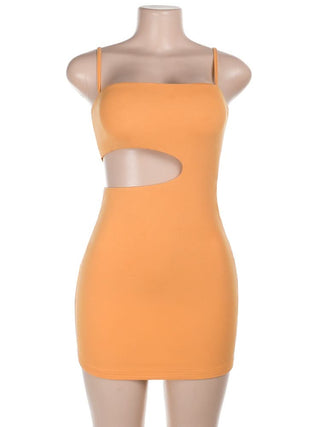 Square neck hollow out cami cut out mini dress